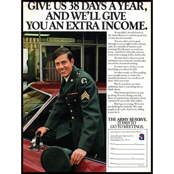 1975 US Army Reserve Recruiting Recruiter Vintage Print Ad Driver's Seat Photo - Picture 1 of 1